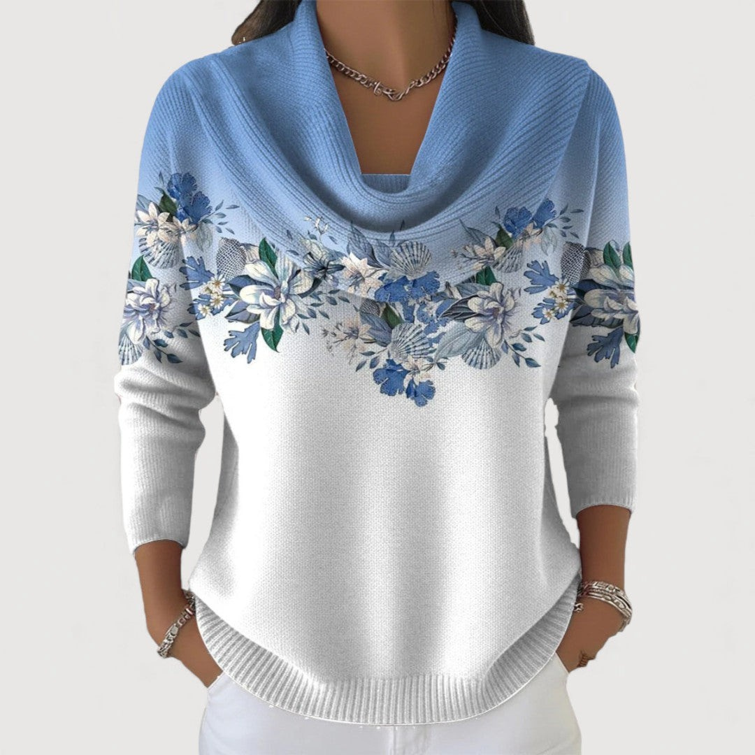 Alora® | Flower Sweater with Soft Neckline - Blue