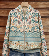 Greta - Vintage Botanical Zip-Up Cardigan