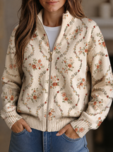 Joyce - Cream Floral Zip-Up Cardigan