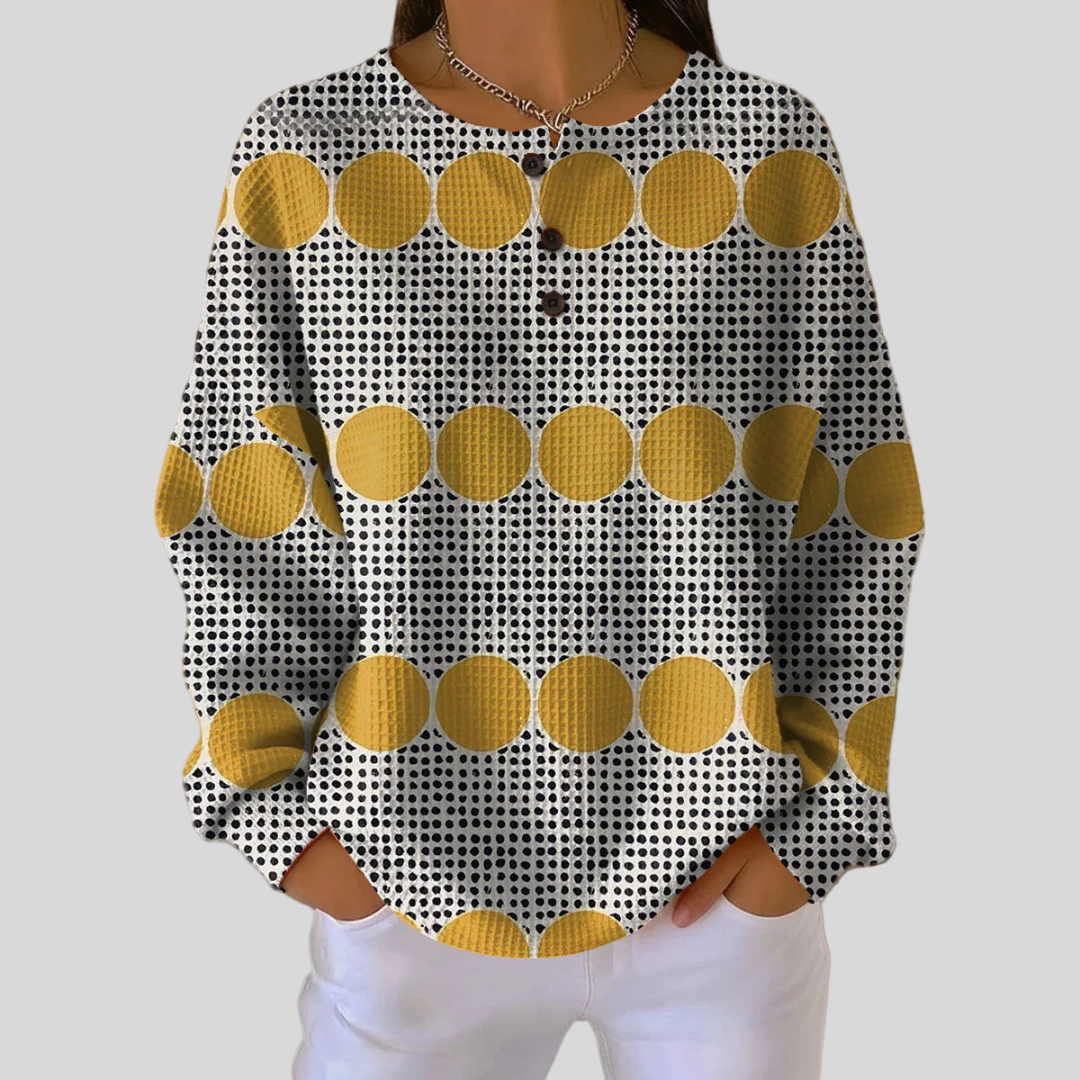 Theresa - Mustard Circle and Grid Top