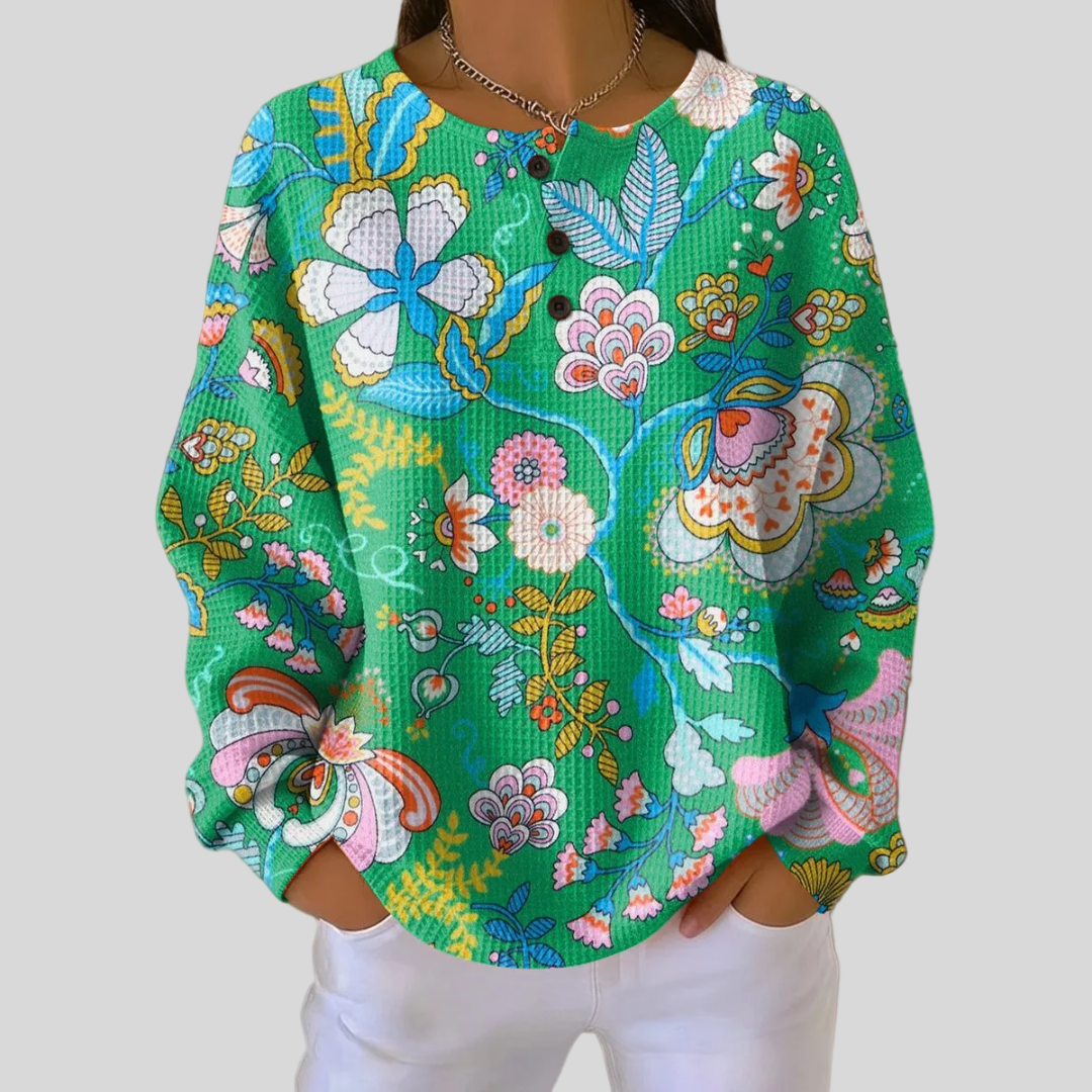Elaine - Folk Floral Print Top