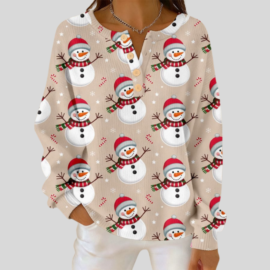 Julia - Beige Snowman Print Top