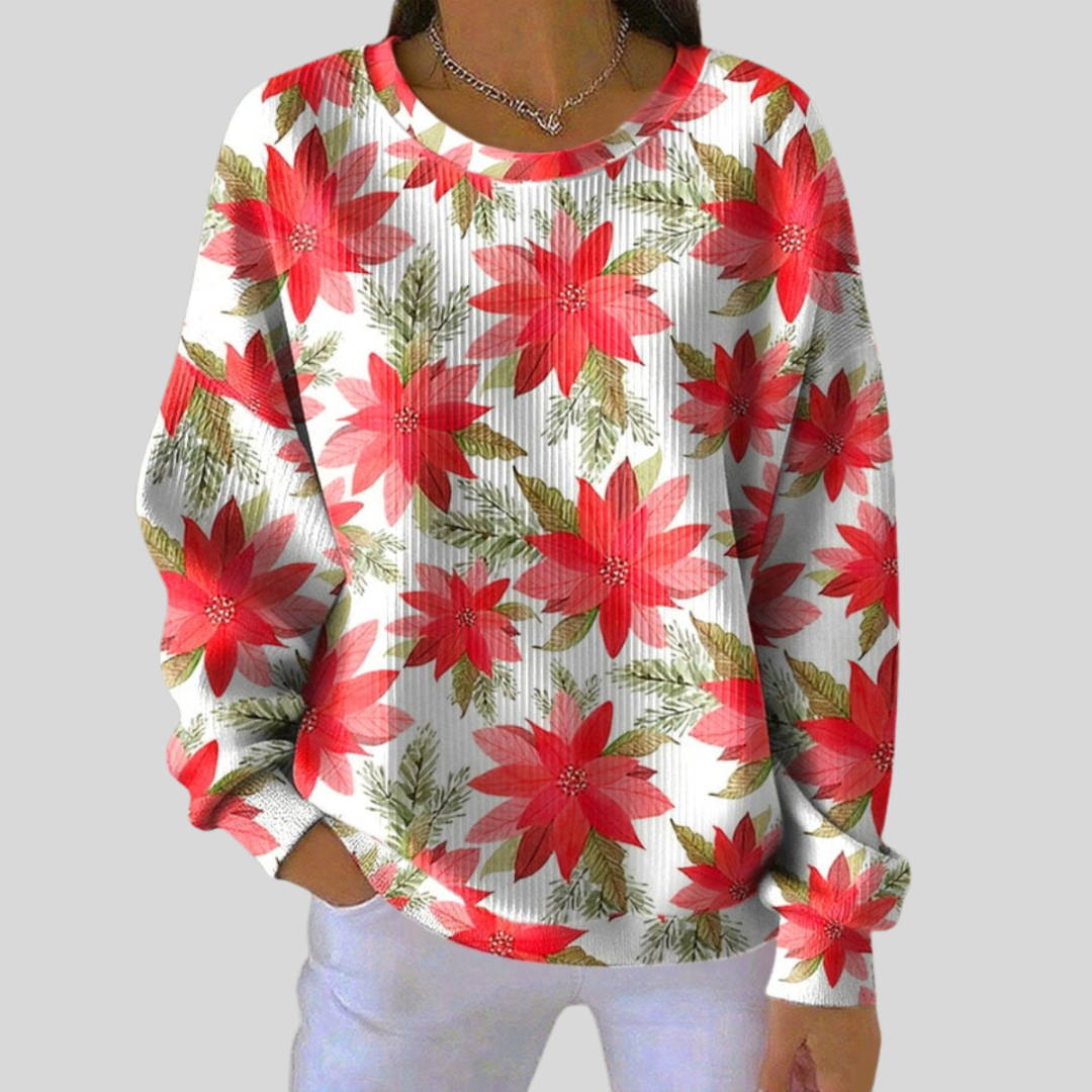 Tessa - Red Poinsettia Print Top