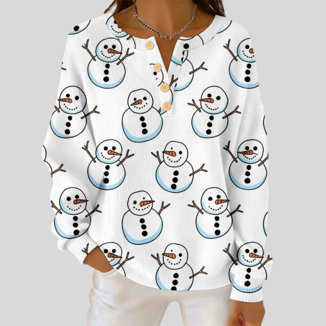 Nicole - White Snowman Print Top