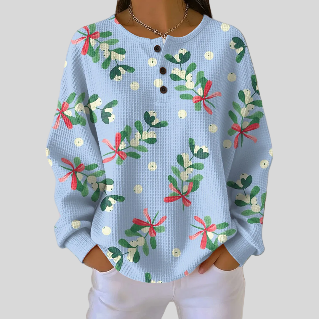 Noelle - Light Blue Mistletoe Top