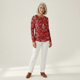 Caroline - Red Christmas Top with White Motifs