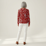 Caroline - Red Christmas Top with White Motifs