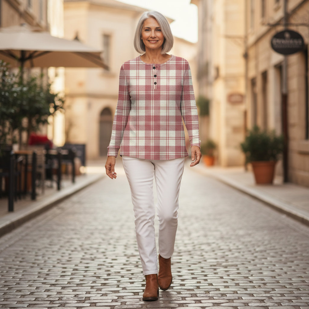 Emma - Blush Plaid Top