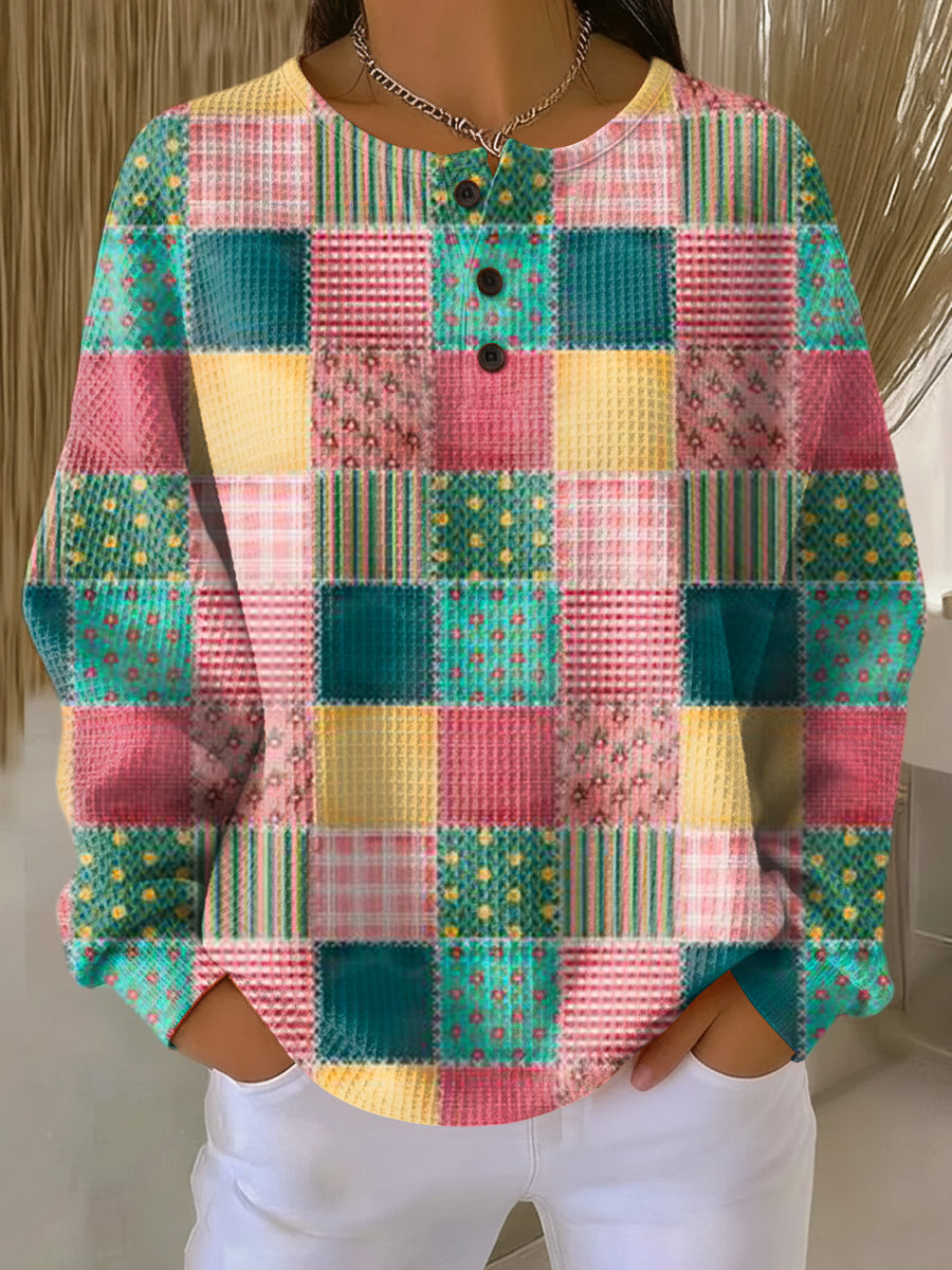 Ruth - Pink and Turquoise Patchwork Top