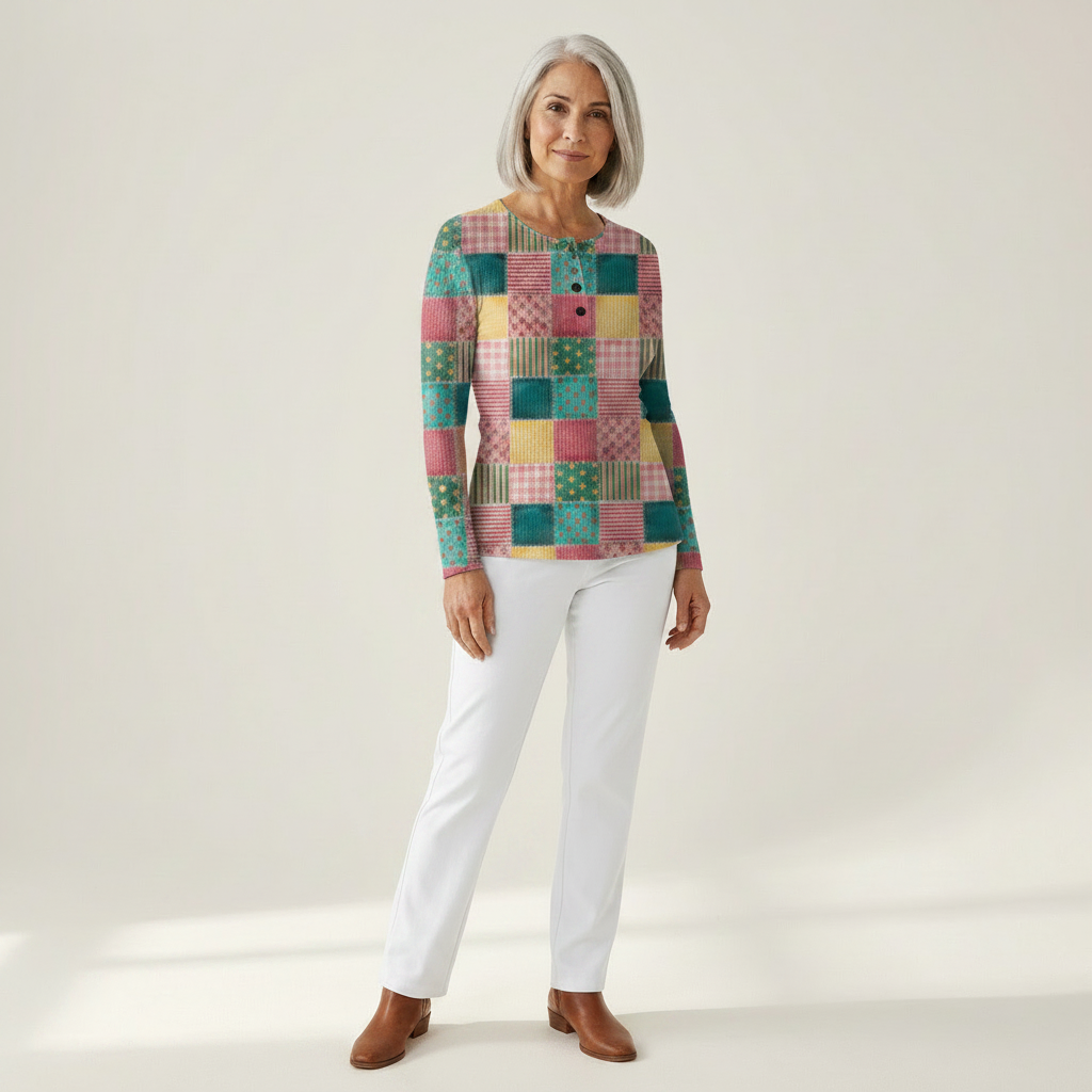 Ruth - Pink and Turquoise Patchwork Top