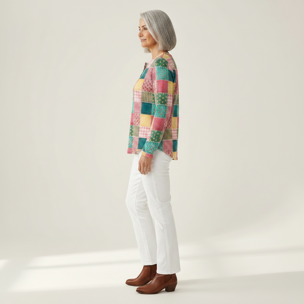 Ruth - Pink and Turquoise Patchwork Top