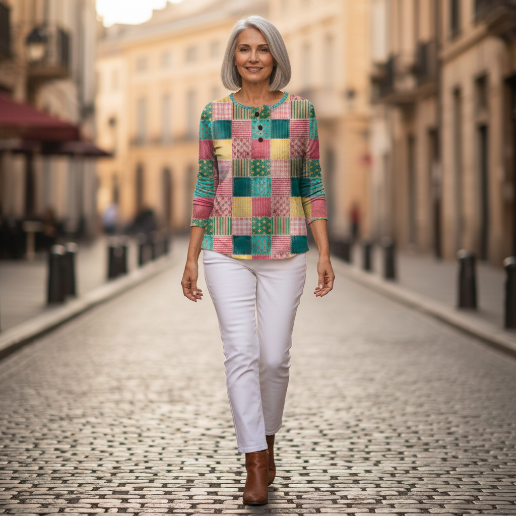Ruth - Pink and Turquoise Patchwork Top