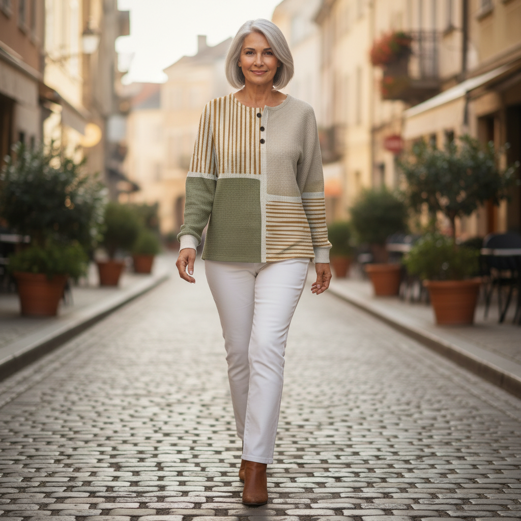 Lucy - Green and Mustard Patchwork Top