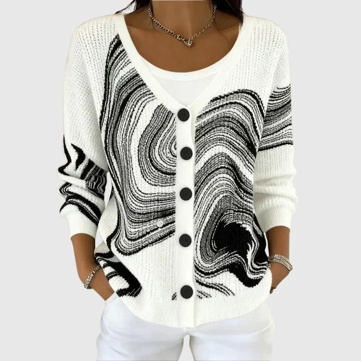 Dorothy - Black Marbled Button-Front Cardigan