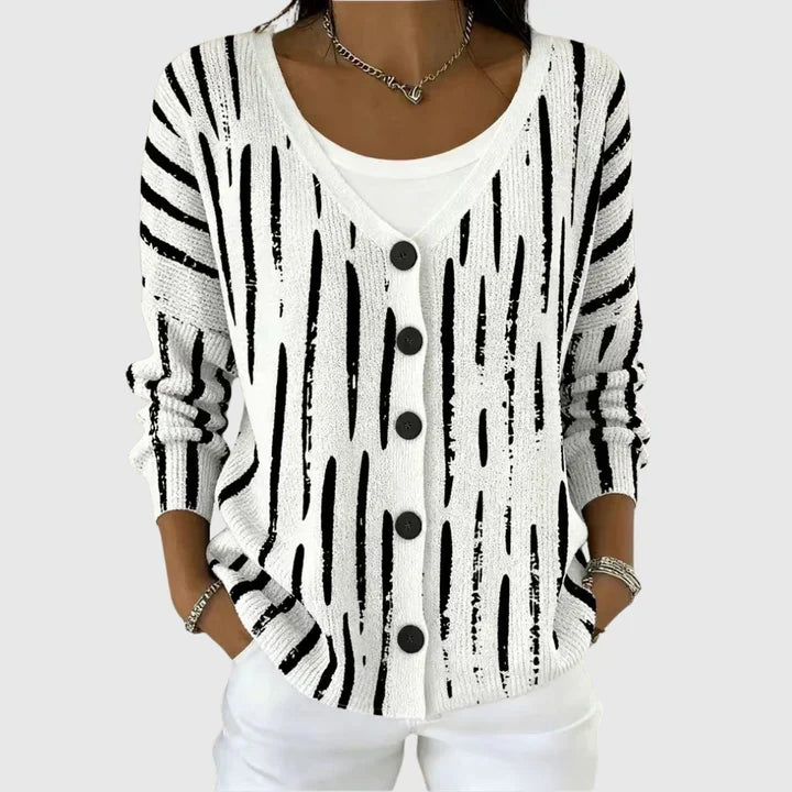 Clementine - Black Brushstroke Button-Front Cardigan