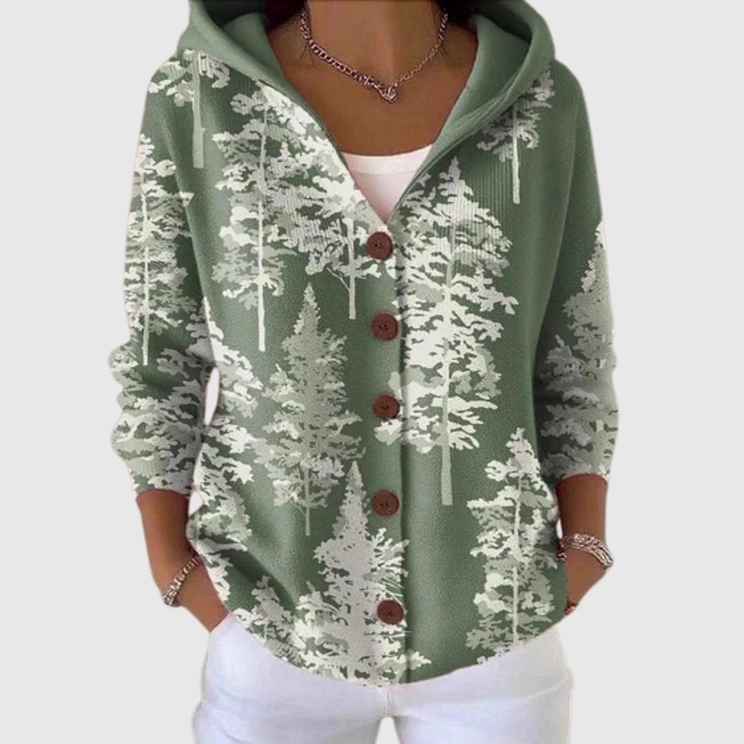 Flora - Sage Fir Forest Hooded Cardigan