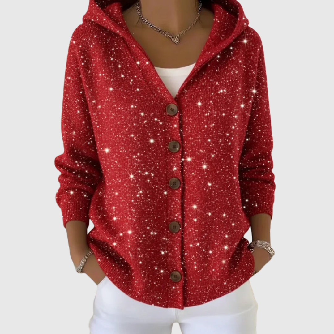 Ellie - Red Sparkle Hooded Cardigan