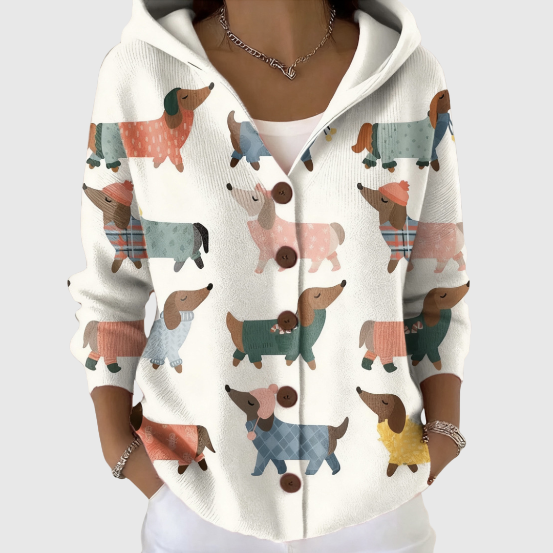 Daphne - Colourful Dachshund Hooded Cardigan