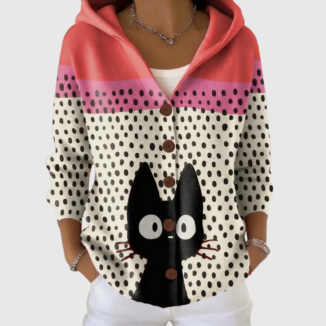 Colleen - Black Cat and Polka Dot Hooded Cardigan