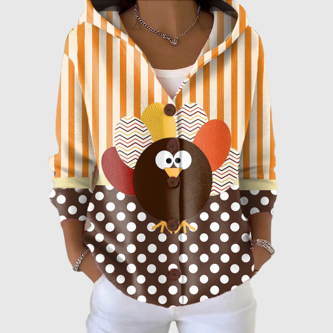 Beatrice - Turkey and Polka Dot Hooded Cardigan