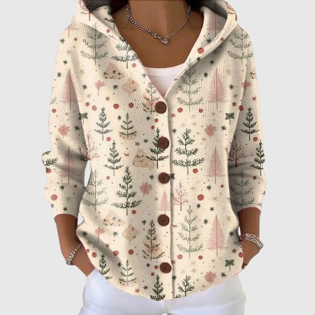 Agatha - Cream Fir Tree Hooded Cardigan