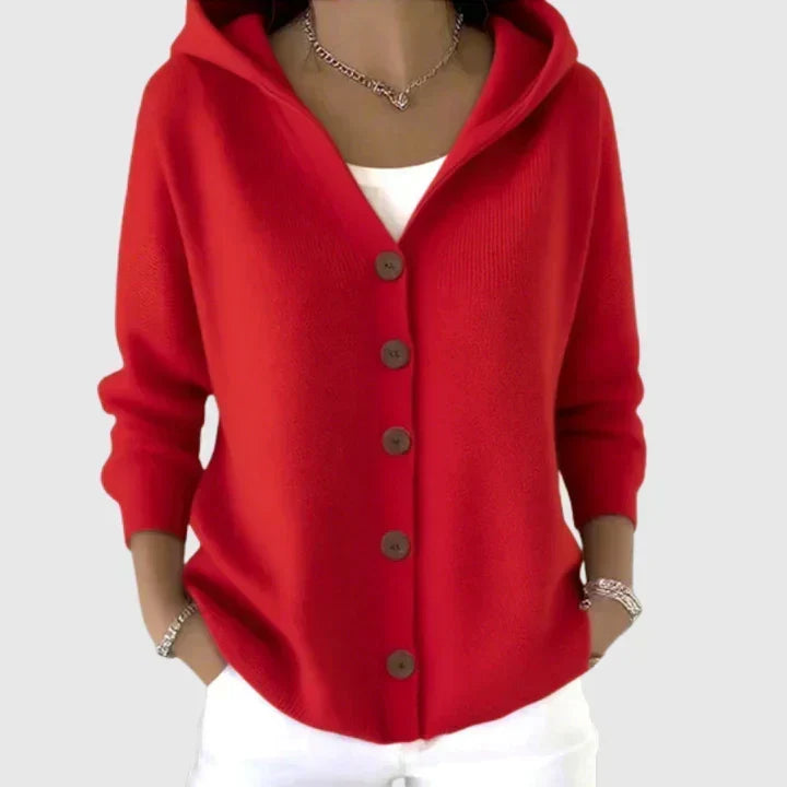 Sabrina - Red Hooded Cardigan
