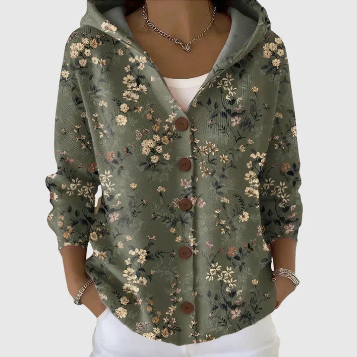 Sloane - Olive Floral Hooded Cardigan