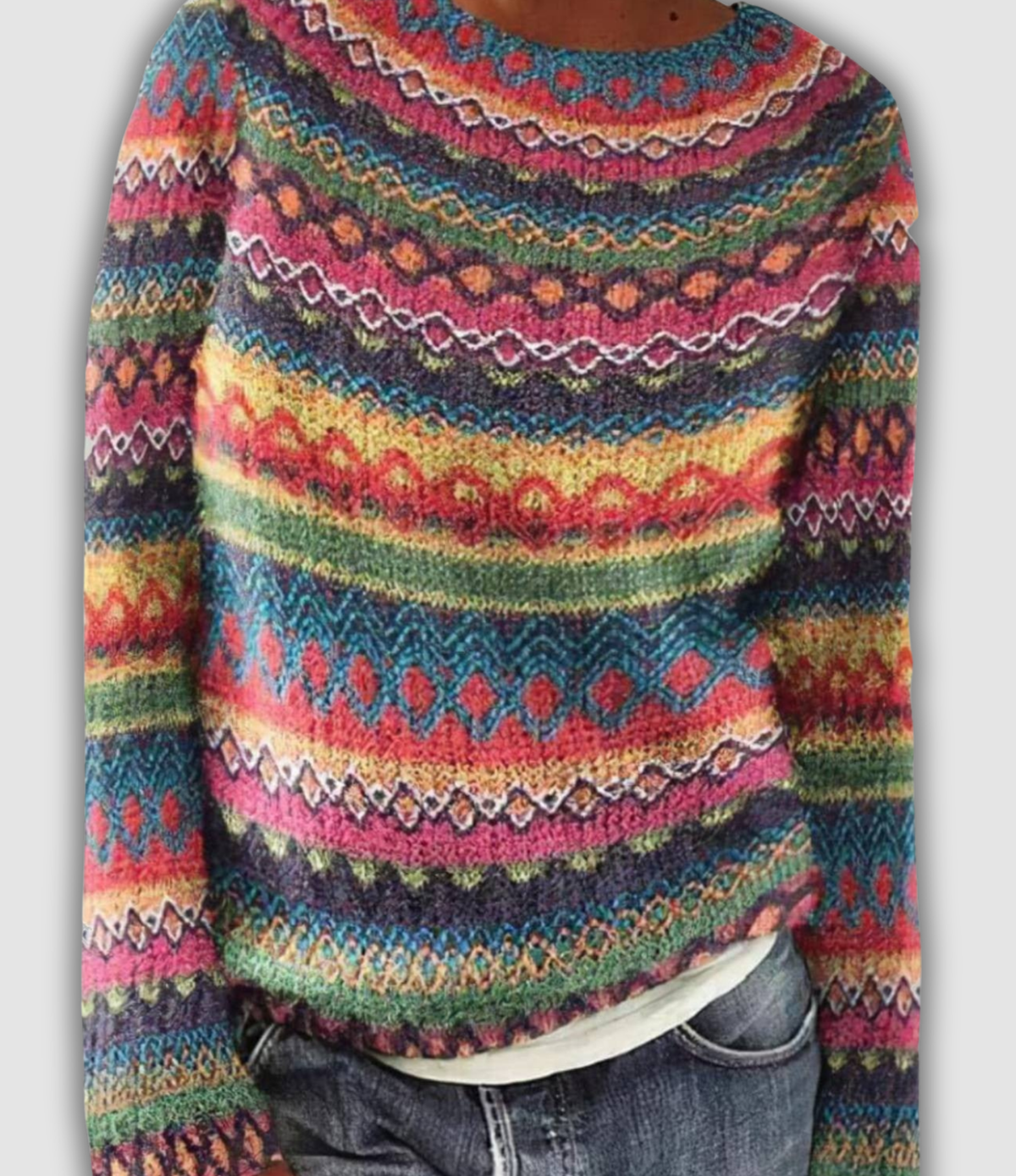 Zephyrine - Vintage Sweater with Dense Colour Pattern