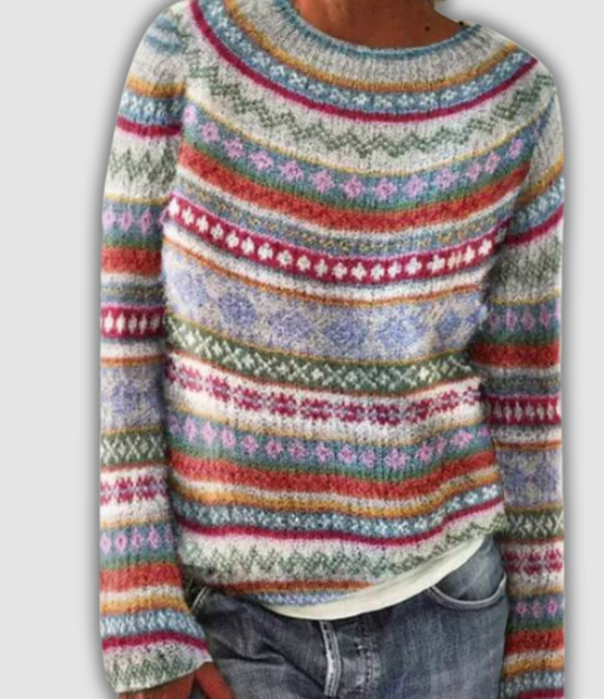 Paula - Vintage Sweater with Pastel Fair Isle Bands