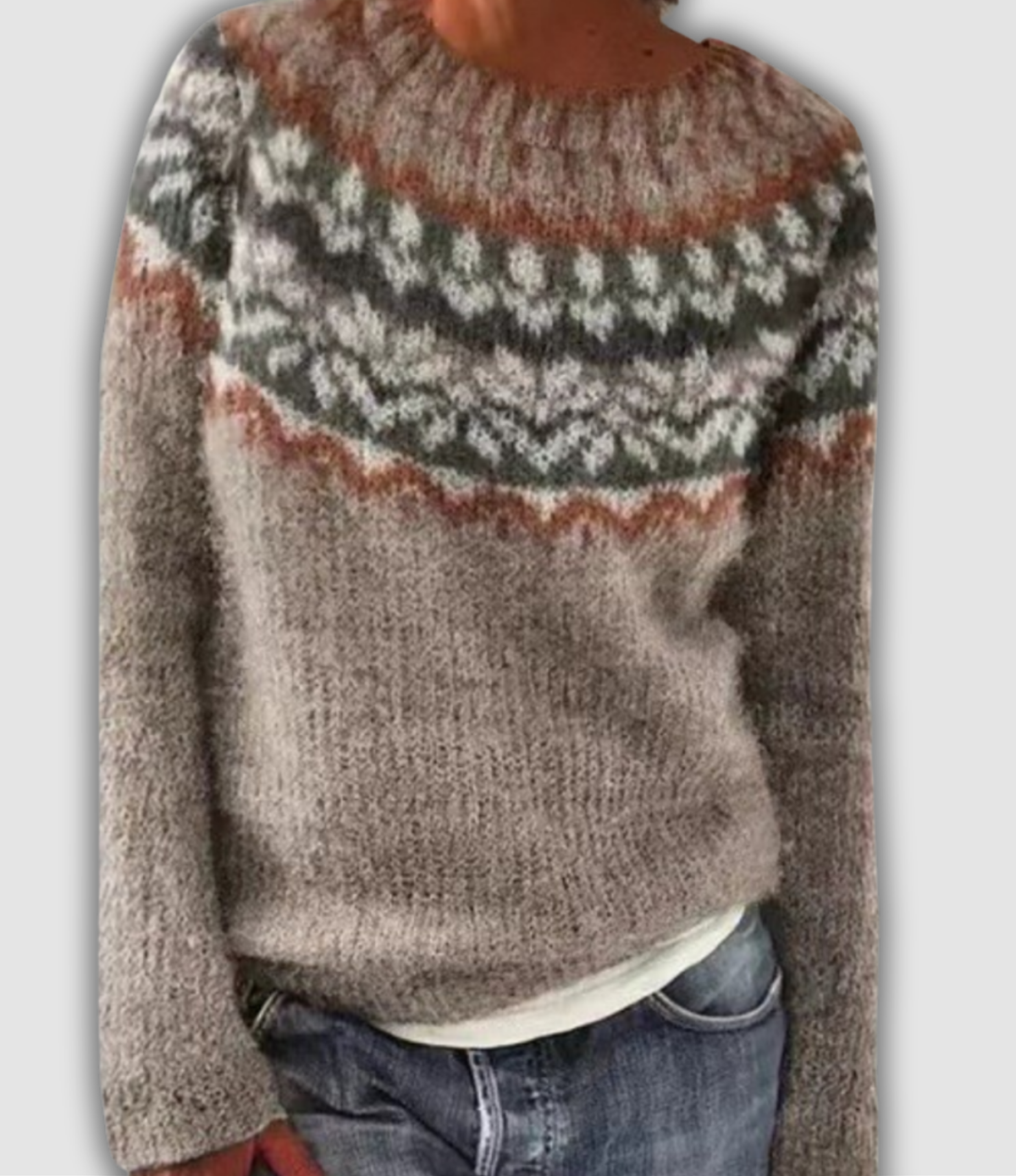 Susan - Beige Vintage Sweater with Rust Yoke