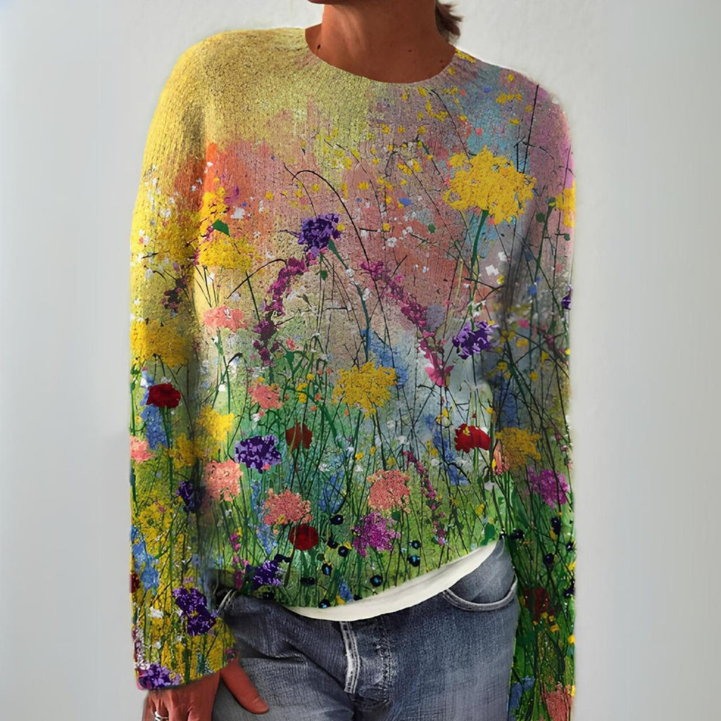 Margaret - Vintage Sweater with Painted Meadow Print