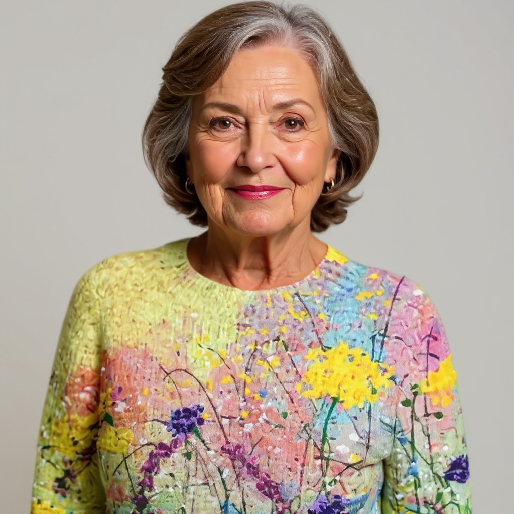 Margaret - Vintage Sweater with Painted Meadow Print