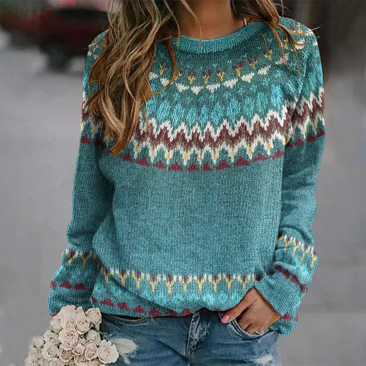 Muriel - Teal Vintage Sweater with Burgundy Yoke