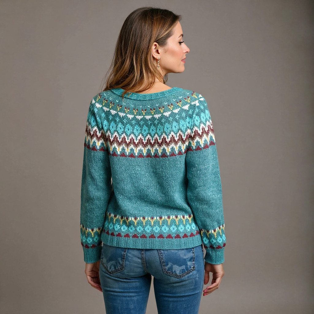 Muriel - Teal Vintage Sweater with Burgundy Yoke