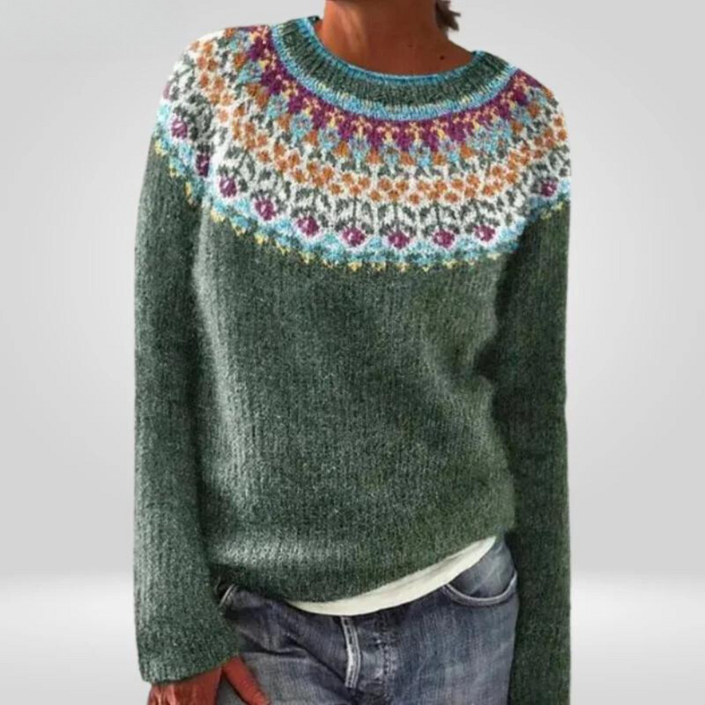 Marlene - Forest Green Vintage Sweater with Coloured Yoke