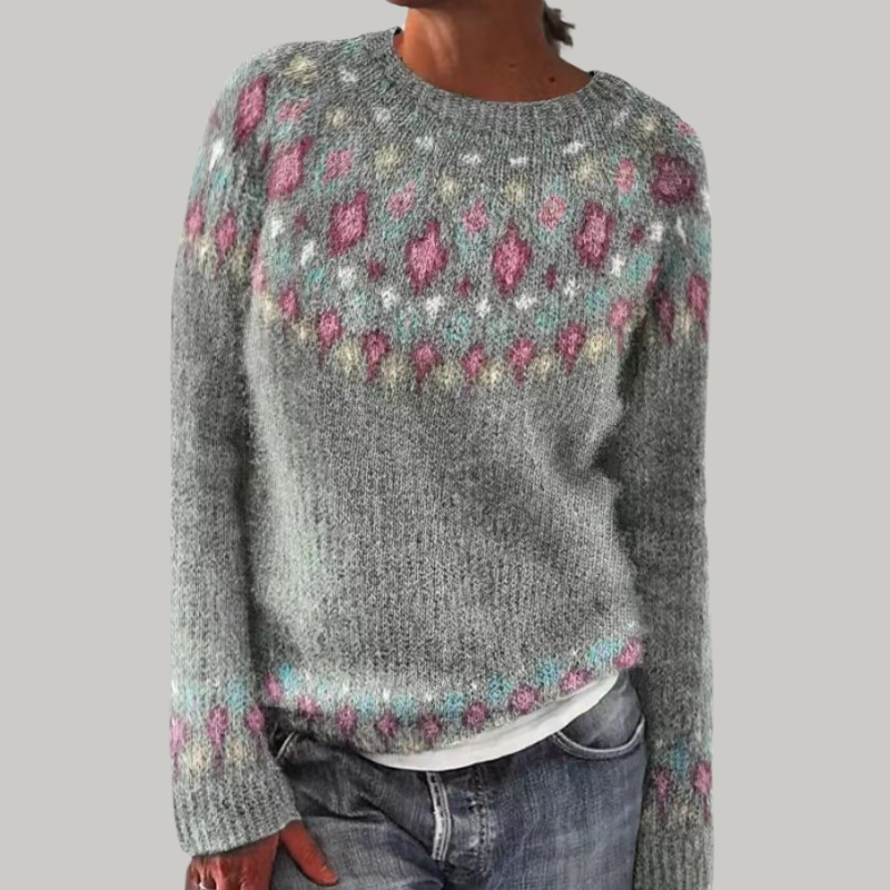 Melissa - Grey Vintage Sweater with Pink Bud Yoke