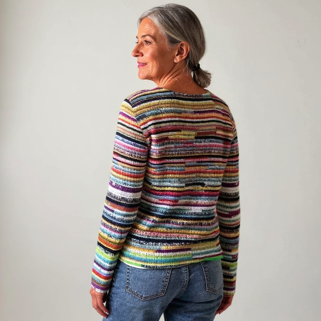 Opal - Vintage Sweater with Rainbow Bands and Navy Cuffs