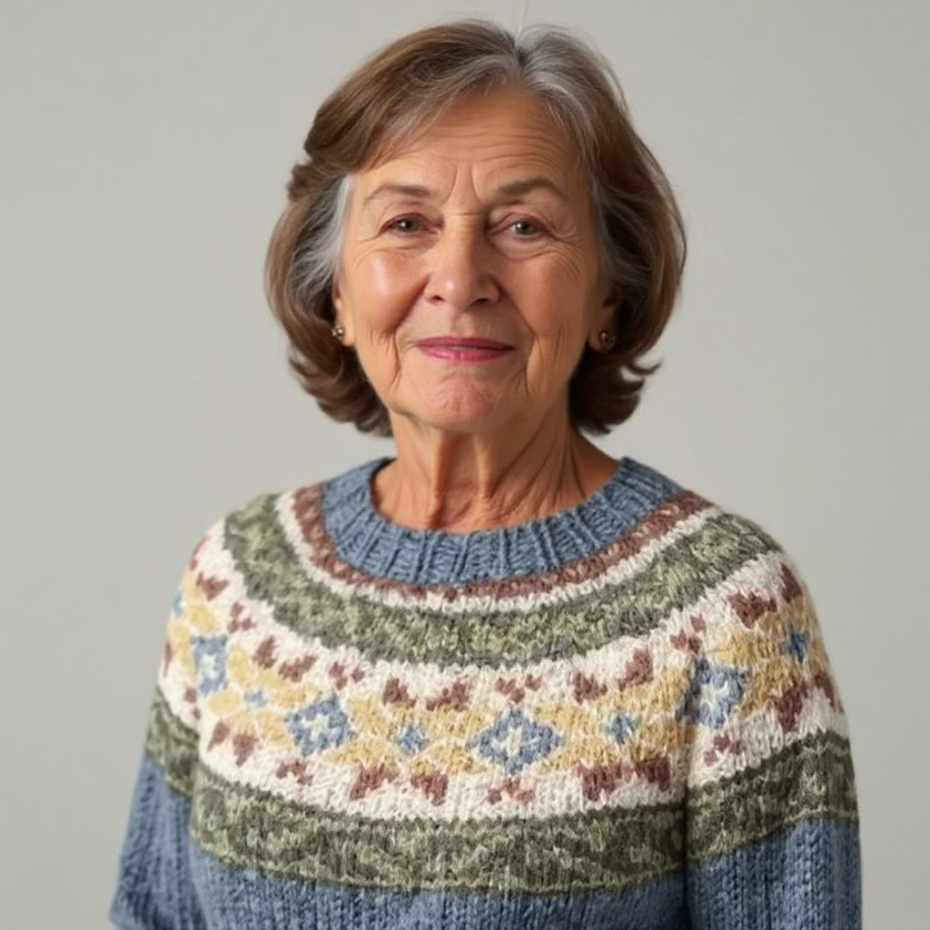 Lillian - Blue-Grey Vintage Sweater with Olive Floral Yoke