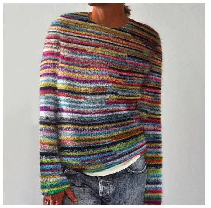 Isobel - Vintage Sweater with Fine Rainbow Stripes