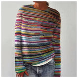 Isobel - Vintage Sweater with Fine Rainbow Stripes