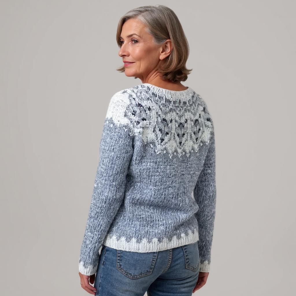 Charlotte - Blue-Grey Vintage Sweater with Snowflake Yoke