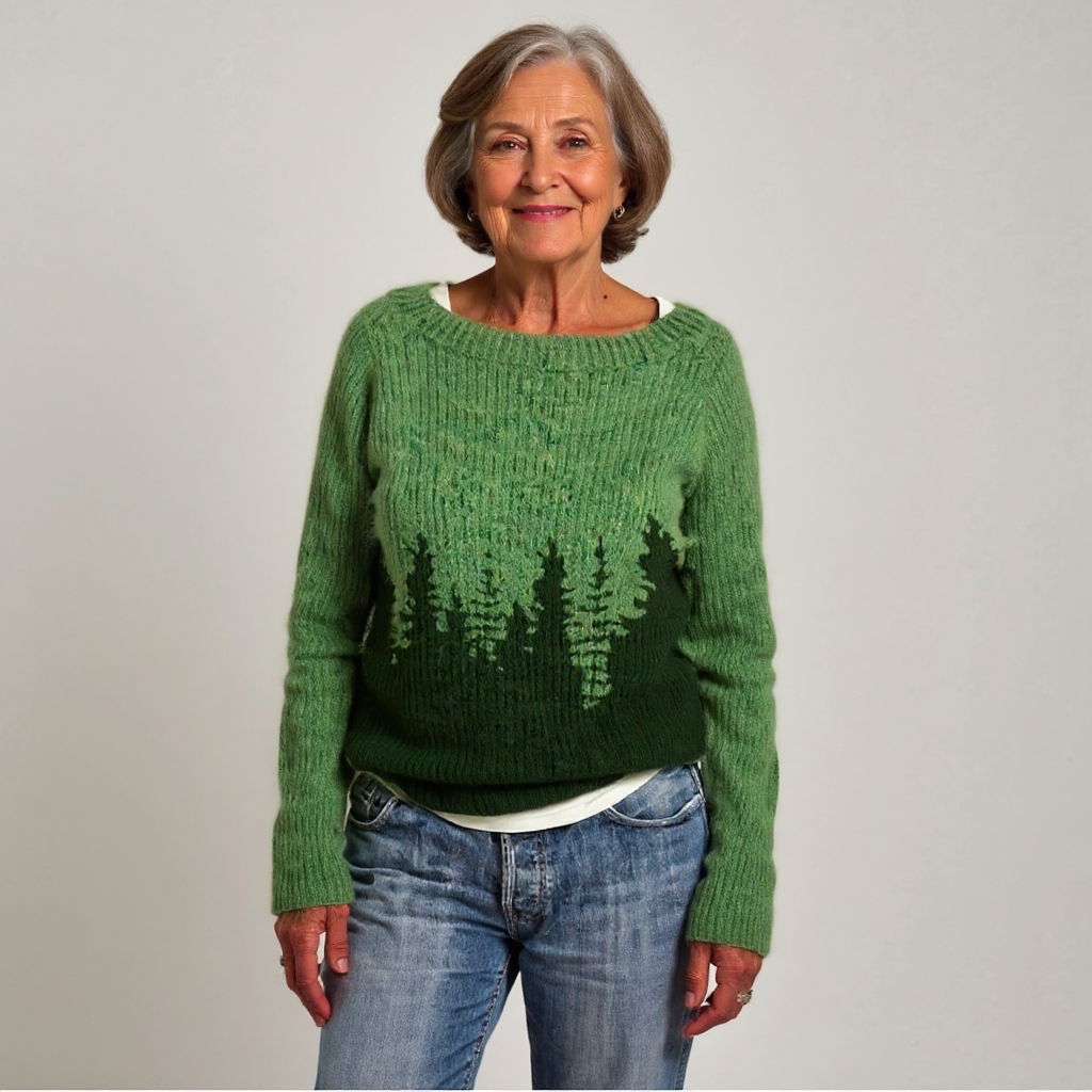 Isabel - Forest Green Vintage Sweater with Fir Trees