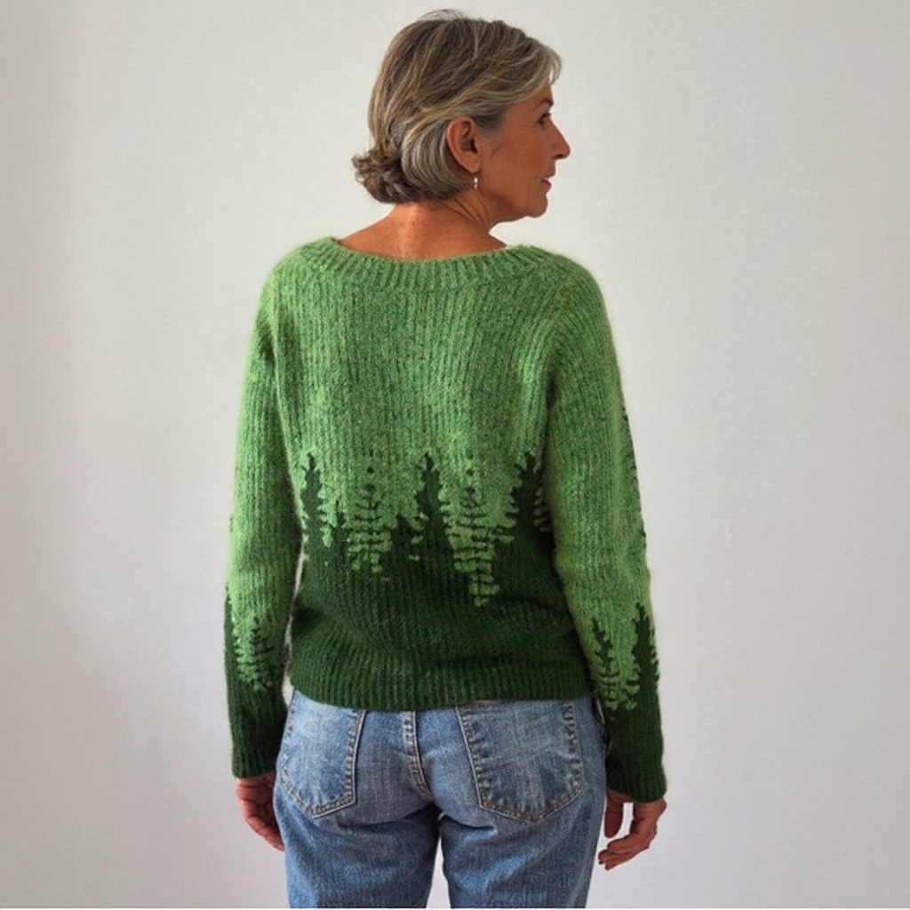 Isabel - Forest Green Vintage Sweater with Fir Trees