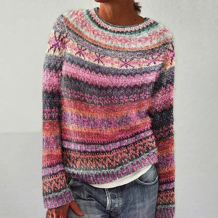 Gail - Pink and Purple Vintage Sweater with Marled Bands
