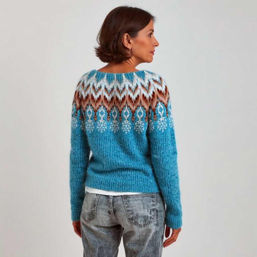Fay - Teal Vintage Sweater with Rust Chevron Yoke