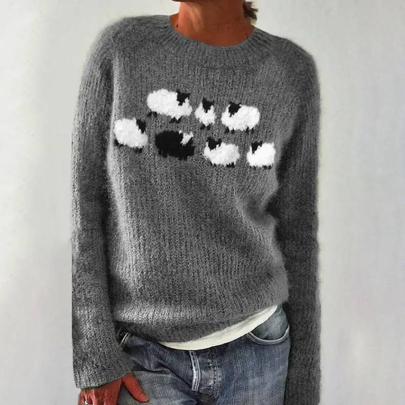 Isolde - Grey Vintage Sweater with Sheep