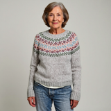 Adrienne - Grey Vintage Sweater with Floral Garland Yoke