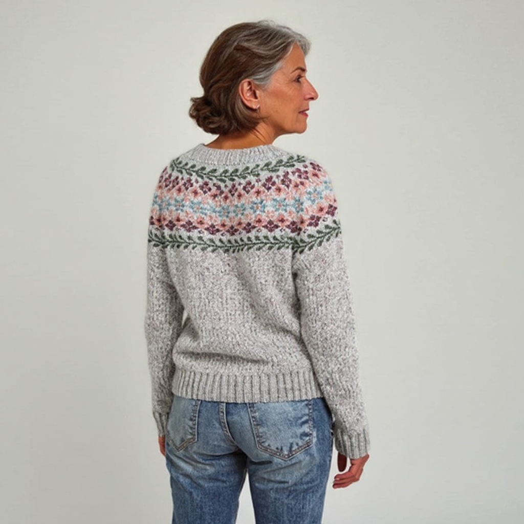 Adrienne - Grey Vintage Sweater with Floral Garland Yoke