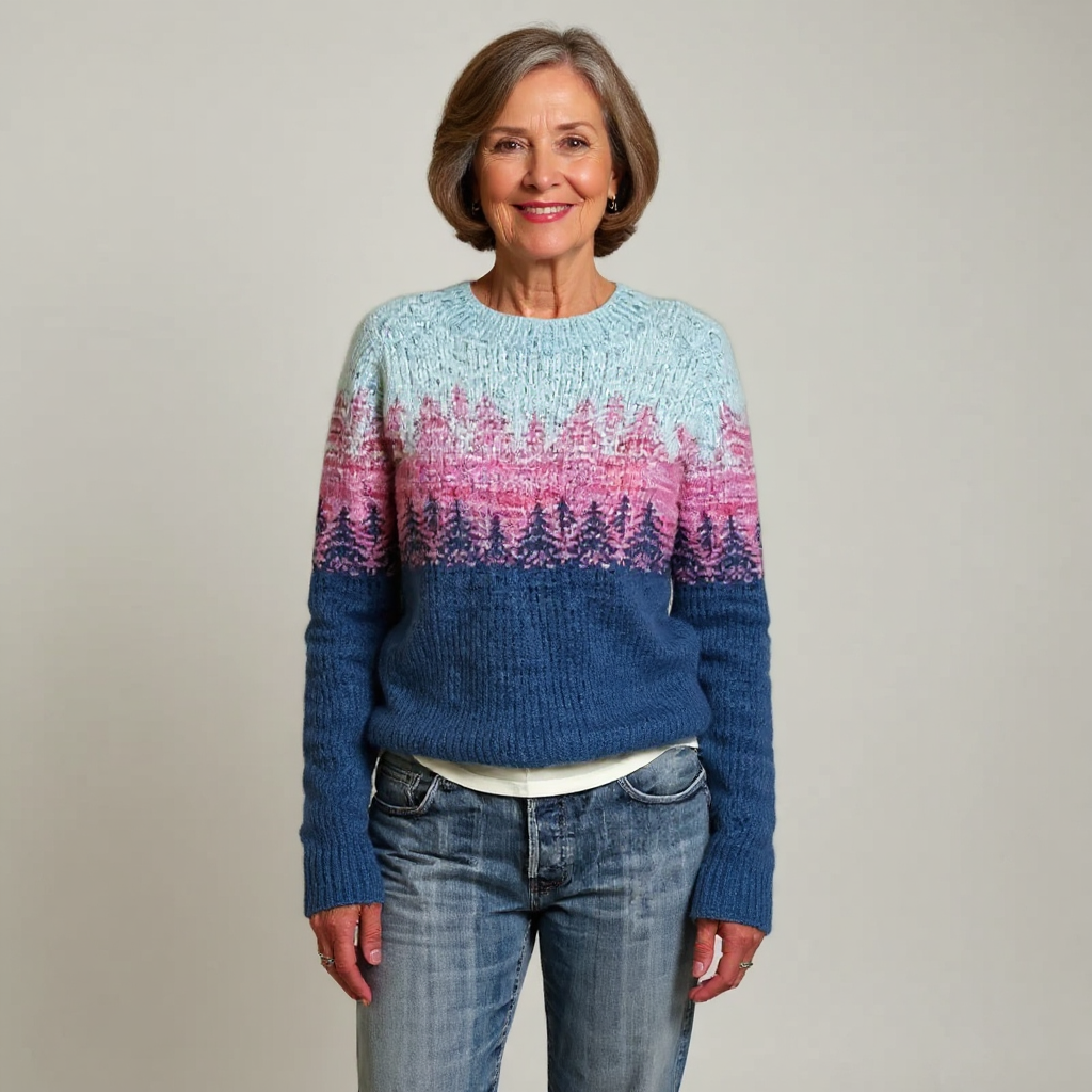 Ariana - Pink and Navy Vintage Sweater with Fir Trees