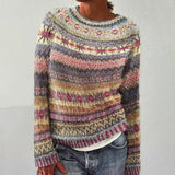 Abigail - Pink and Yellow Vintage Sweater with Fair Isle Bands